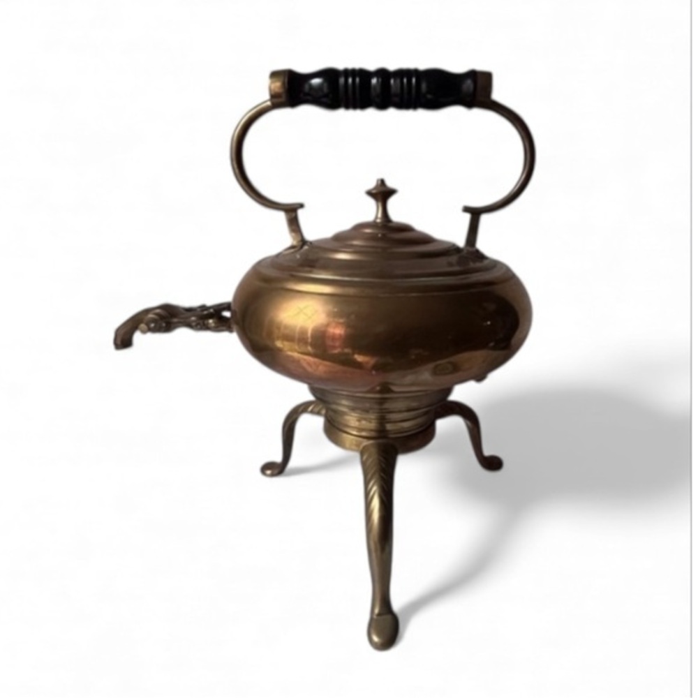 Antique brass tea kettle tea pot large with stand